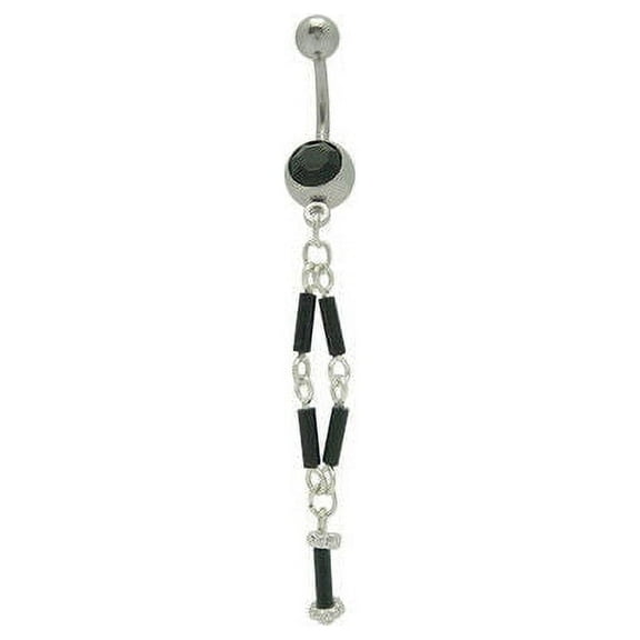 Black Jeweled Dangling Belly Button Ring