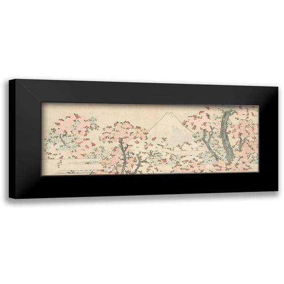 Hokusai, Katsushika 14x7 Black Modern Framed Museum Art Print Titled - Mount Fuji with Cherry Trees in Bloom