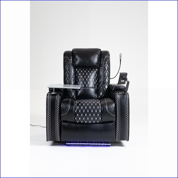 Recliners with Zero Gravity Recline, Storage Armrests, Cup Holders, LED | Black | Leather