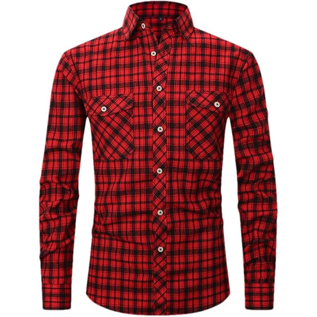 Camisa informal a cuadros para hombre, estilo formal, de negocios, de corte entallado y con bolsillos para uso social en la calle