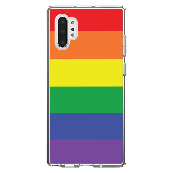 DistinctInk Clear Shockproof Hybrid Case for Galaxy Note 10 PLUS (6.8" Screen) - TPU Bumper, Acrylic Back, Tempered Glass Screen Protector - Rainbow Stripes Gay Pride - LGBTQ Support