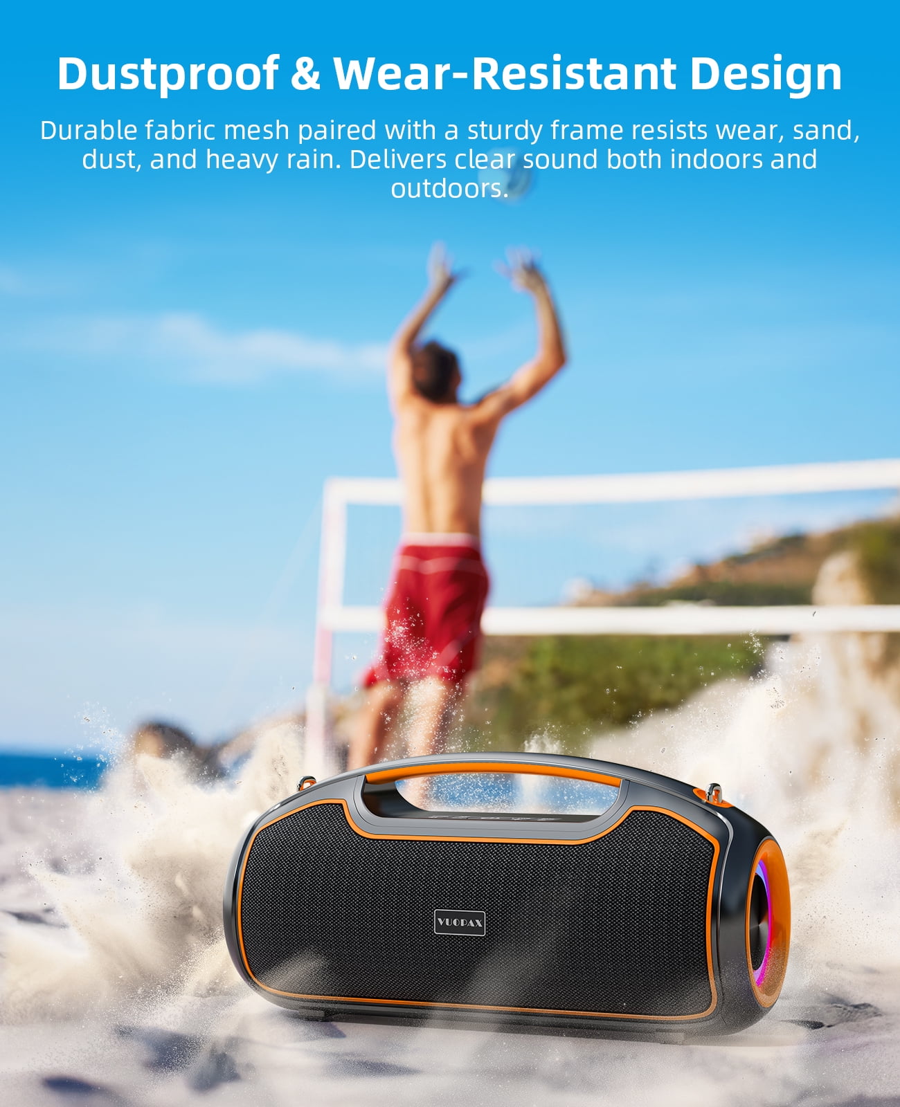 Portable Bluetooth Speaker 200W Peak,IP65 Waterproof Outdoor Wireless Speaker with 24H Playtime,Deep Bass,TWS and USB/AUX/TF Input for Party