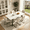 Faux Marble Table+Beige Chairs B, variant on 47.4"-63.2" Extendable Dining Table Set for 4-8 People,7 Piece Large Kitchen Table Set with 6 Chairs for Farmhouse, Dining Room,Living Room
