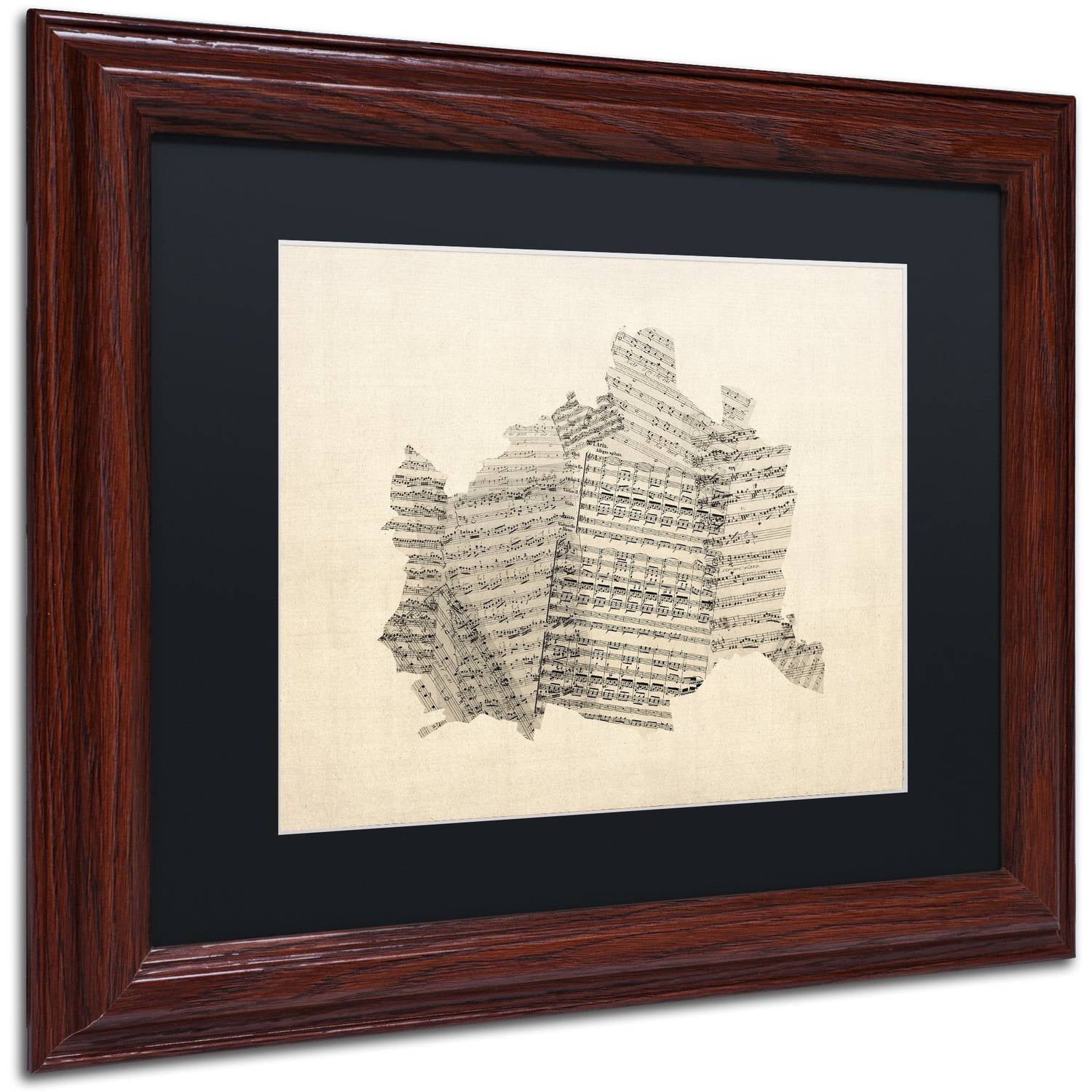 Trademark Fine Art "Old Sheet Music Map of Vienna Austria" Canvas Art by Michael Tompsett Black Matte, Wood Frame