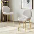 thumbnail image 2 of Hassch Set of 2 White Teddy Velvet Dining Chairs, Contemporary Upholstered Accent Side Chairs with Gold Legs for Kitchen & Dining Room, 2 of 8