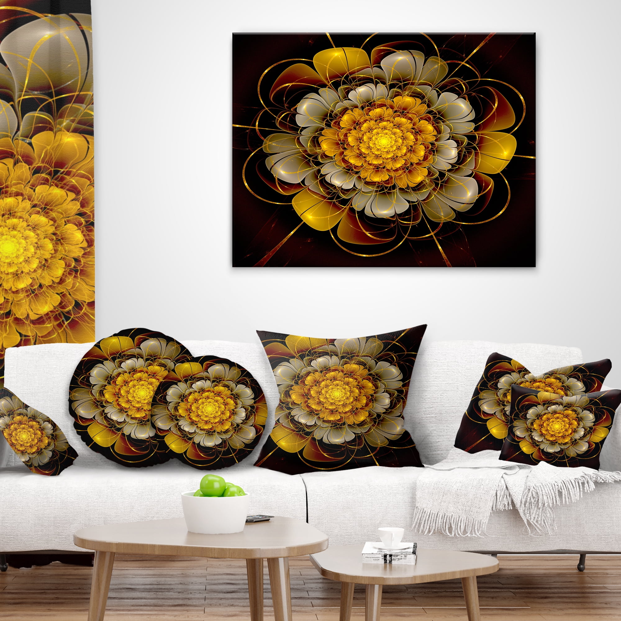 Designart Dark Gold Fractal Flower - Abstract Throw Pillow - 18x18