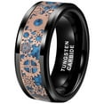 thumbnail image 5 of Wedding Rings for Men 8mm Black Tungsten Band w Blue Inlay Rose Gold Gears, 5 of 6