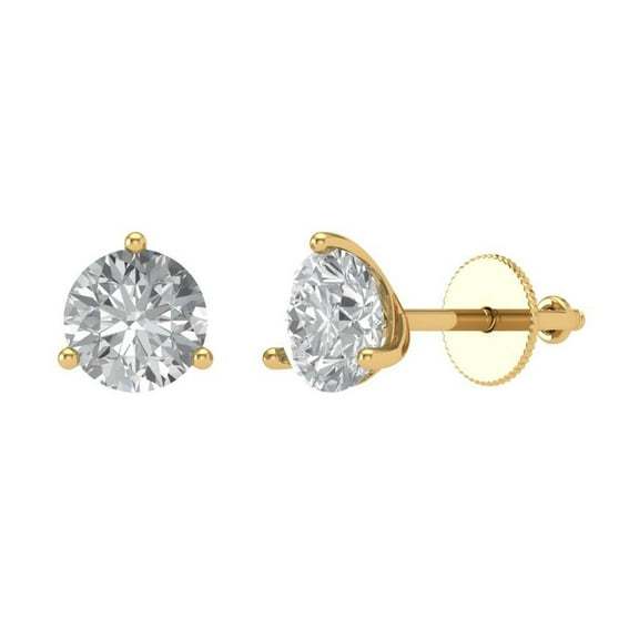 2.00 Ct Round Cut VVS1 Moissanite 14K Yellow Gold Plated Solitaire Stud Earrings