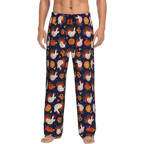 Logiee Turkey And Thanksgiving Print Pajama Pants for Men,Men’s Pajama Bottoms,Mens PJ Pants with Pockets & Button Fly-Small