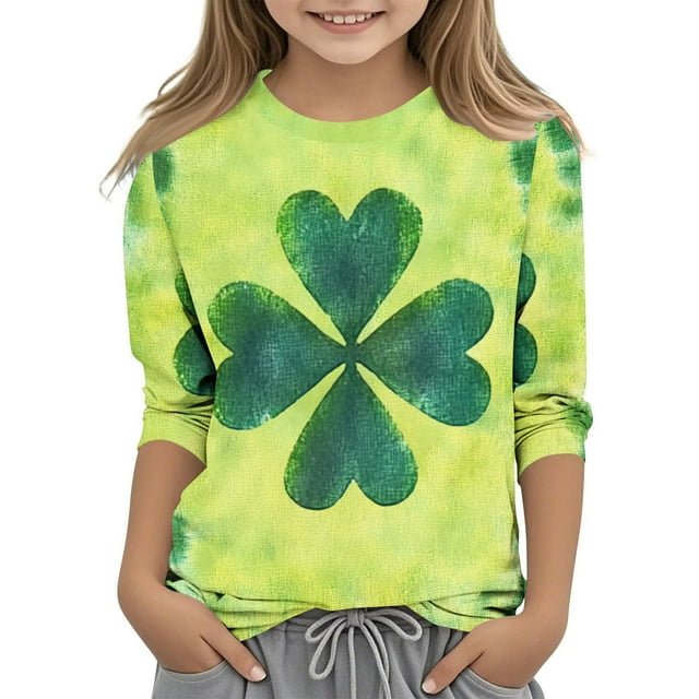 Posijego T-Shirt Filles Garçons St Patrick's Day Manches 3/4 Col Rond Graphique Tee Ample Décontracté