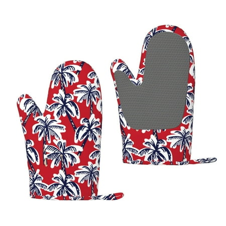 

Hirioo Palm Tree Pattern on Red for Silicone Oven Mitts for BBQ Baking Cooking Set of 2 Heat Resistant 260℃ Non-Slip Kitchen Essentials