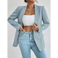 thumbnail image 4 of Women Casual Blazer Suit Open Front Shawl Collar Long Sleeve Fitted Jacket for Office Work Light-Blue XL, 4 of 5
