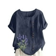 thumbnail image 2 of QUNYINEY Short Sleeve Womens Tshirts Crew Neck Floral Casual Tops Loose Button Pullover Cotton Linen Womens Tops, 2 of 5