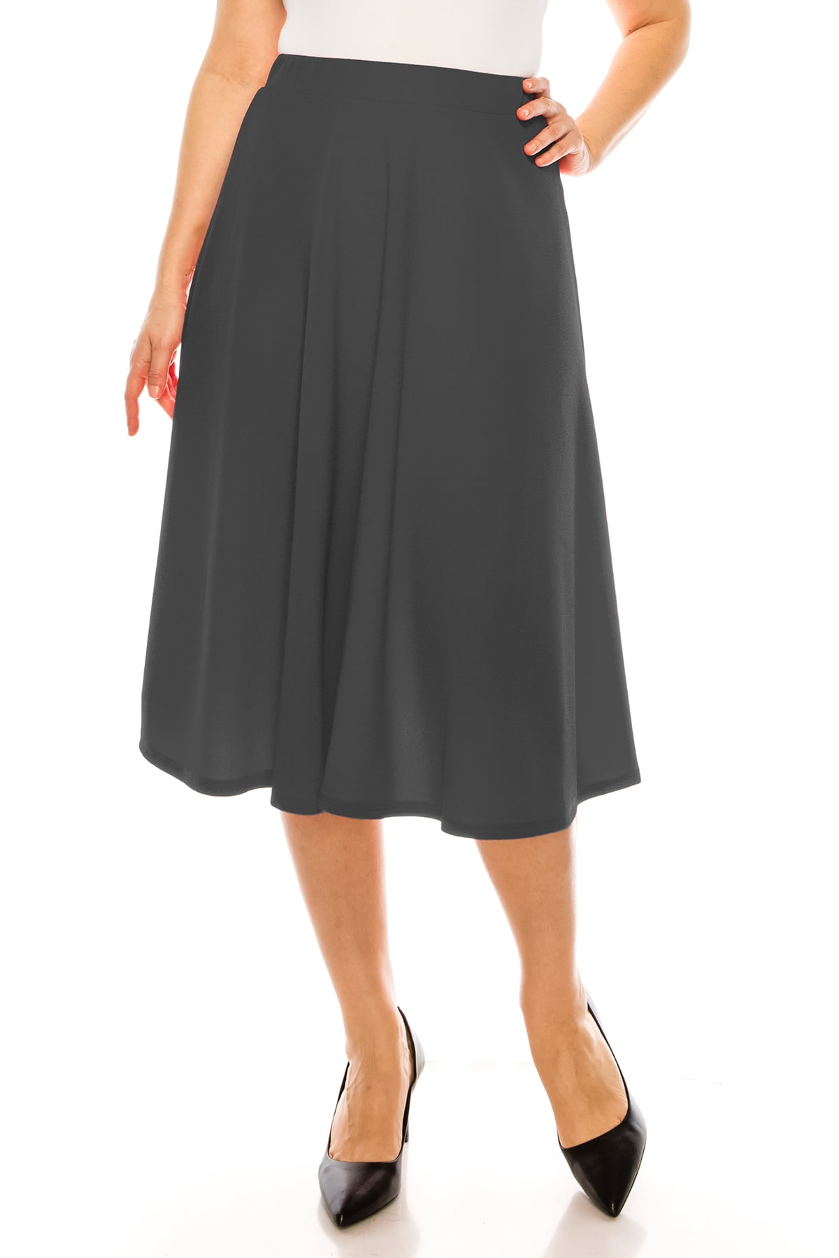 Women's Plus Size A-Line Casual Flared Elastic Band Midi Skirt ...