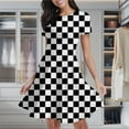 thumbnail image 2 of Black And White Plaid Women's Classic Swing Skater Dress Casual Work Party Cocktail Dresses, 2 of 6