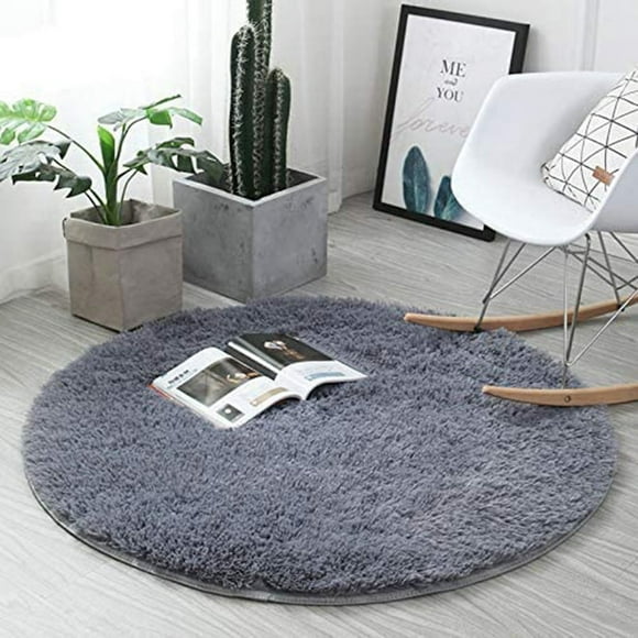 Cute Grey Carpet for Minimalist Style Design Spaces, Easy to Clean Ultra-Soft Plush Shag Circular Rug, Non-Slip Latex Particle Backing Quick Drying Breathable Mat, Luxury Round Fluffy for Any Room