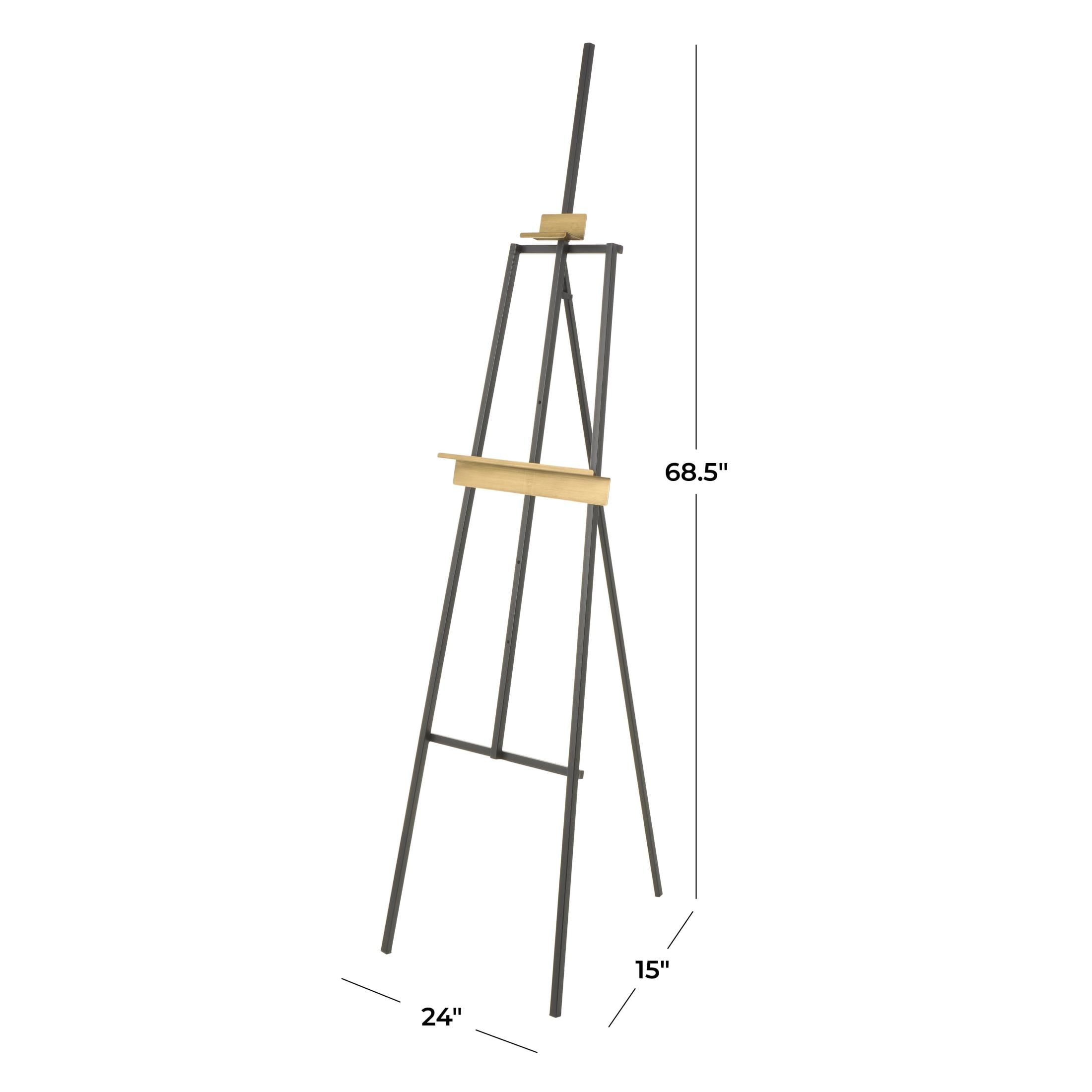 DecMode 15" x 69" Black Metal Painter's Inspired Floor 4 Tier Easel with Gold Accents, 1-Piece