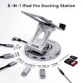 thumbnail image 2 of Concentrador Usb C Para Estación De Acoplamiento Ipad Pro Foloda Soporte Plegable Giratorio Para Tableta Tipo C 8 En 1 Con Puerto De Datos Hdmi 4K Usb C 3.0 2*Usb A 3.0 Carga Pd De 100 W Auxiliar De 3, 2 of 5