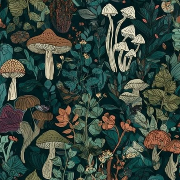 Boho Peel and Stick Wallpaper 23.6in x 9.8ft Whimsical Mushroom Forest Intricate Foliage Earthy Tones Contact Paper Vinyl Self-Adhesive Removable Wall Paper for Bedroom Apartment Decor