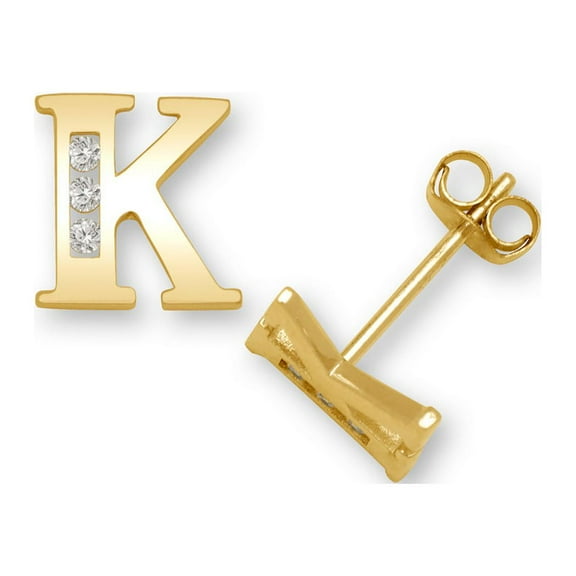 Solid 14k Yellow Gold Channel set (A Z) Cubic Zirconia Letter Name Personalized Monogram Initial Stud Earrings-Stud Earr