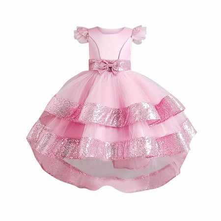 

Oalirro 4T-11T Girls Sequin Sleeveless Tulle Mesh Flower Party Dress