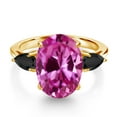thumbnail image 3 of Gem Stone King 6.76 Ct Oval Pink Created Sapphire Black Onyx 18K Yellow Gold Plated Silver Ring, 3 of 6
