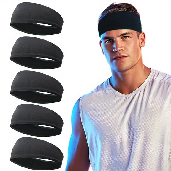 5pcs Sports Headbands for Men, Breathable Mesh Design, Reused & Washed Men's Headband Sweat Bands for Running Yoga Fitness Workout, Ideal Choice for Gifts
