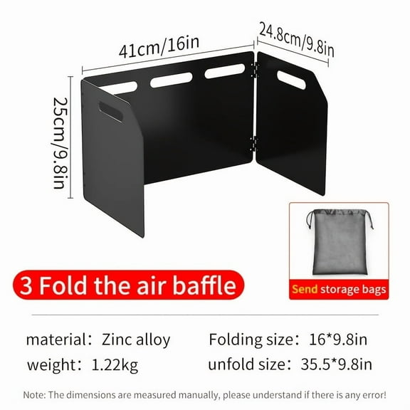 Portable Folding Camping Stove Windshield, 4-Sided Rectangle Metal Wind Protection, Powder Coated Finish, Lightweight & Easy to Carry with Storage Bag, Outdoor Cookware Wind Guard