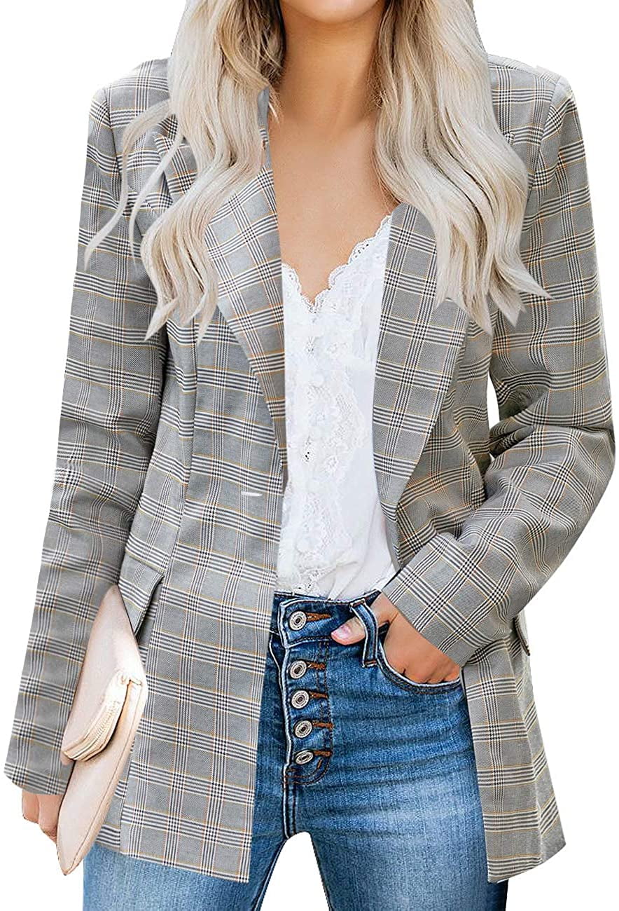Women's Casual Blazers Open Front Long Sleeve Lapel Slim Work Office Jacket 