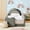 Grey, variant on Sesslife Twin Size Floor Bed with Fence, Upholstered Twin Size Platform Bed with Cute Dinosaur Shaped Headboard for Boys Girls, Wood Twin Bed Frame with Safety Guardrail, Salts for Age 3-7, Grey