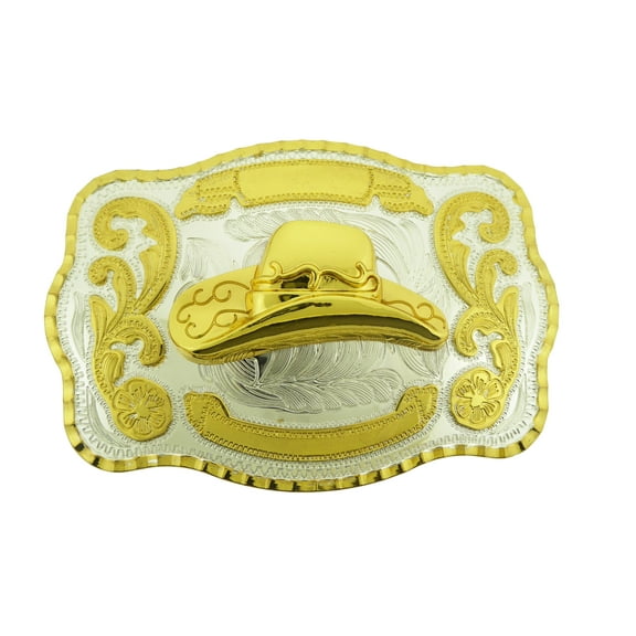 Cowboy Hat Belt Buckle Rodeo Western Two Tone Gold Silver Metal Unisex Cowboy Cowgirl Style New Big