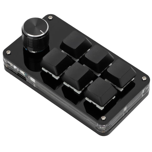 One Handed Mechanical Keyboard, Dustproof Portable 6 Key High Strength Mini Keypad With Knob For Laboratory For Office Black White,Matte Black + Glossy Black