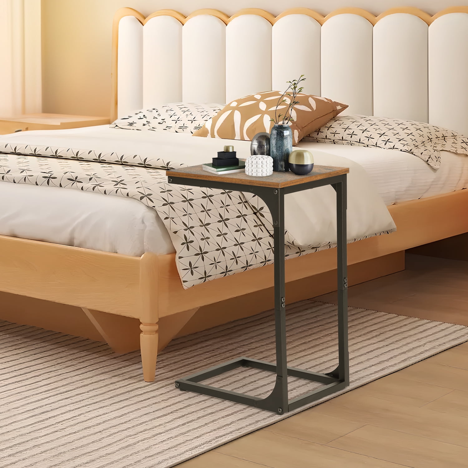 NiamVelo C-Shaped End Table Set of 2 , Small Side Table for Couch, Sofa Table with Metal Frame for Living Room, Bedroom, Bedside （Brown）