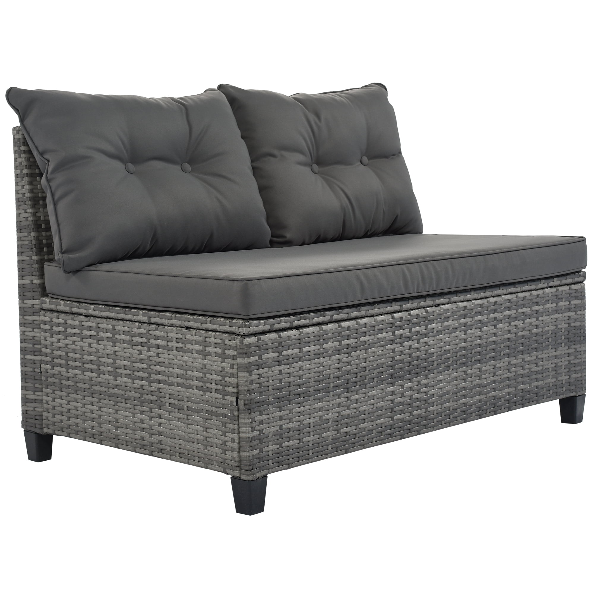 Weather-Resistant 8-Piece Curved Half-Moon Outdoor Wicker Sectional Sofa Set with Rectangular Coffee Table and 2 Side Tables, PE Rattan Cushions for Patio Garden Deck, Gray