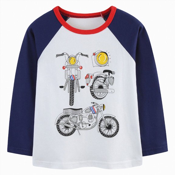 WUANDIXFA Toddler Boys Long Sleeve Crewneck T Shirt Casual Cotton Soft T-Shirt Graphic Tees Toddler Long Sleeve Shirt,White,7-8 Years