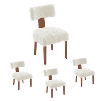 Set of 4 Fur Fabric Modern Armless Dining Chairs with Curved backrest and Solid Wooden Legs for Dining Room Living Room (Ivory)