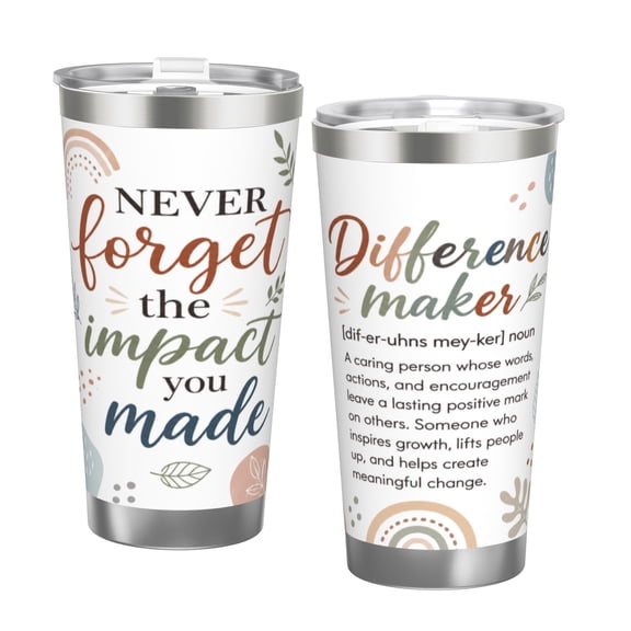 20oz Difference Maker Tumbler with Handle and Straw Inspirational Teacher Appreciation Stainless Steel Insulated Travel Coffee Cup Gift with Double Silver Rim