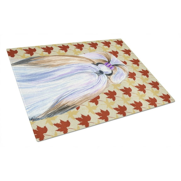 Caroline's Treasures Shih Tzu Fall Leaves Portrait Glass Cutting Board Large