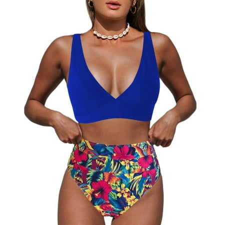 Yanyanz Swim Suits for Women 2025  Bathing Suit for Women High Waisted Bikini Sets Sporty Two Piece Swimsuits Color Block High Cut Bathing Suits  Women Swimsuits
