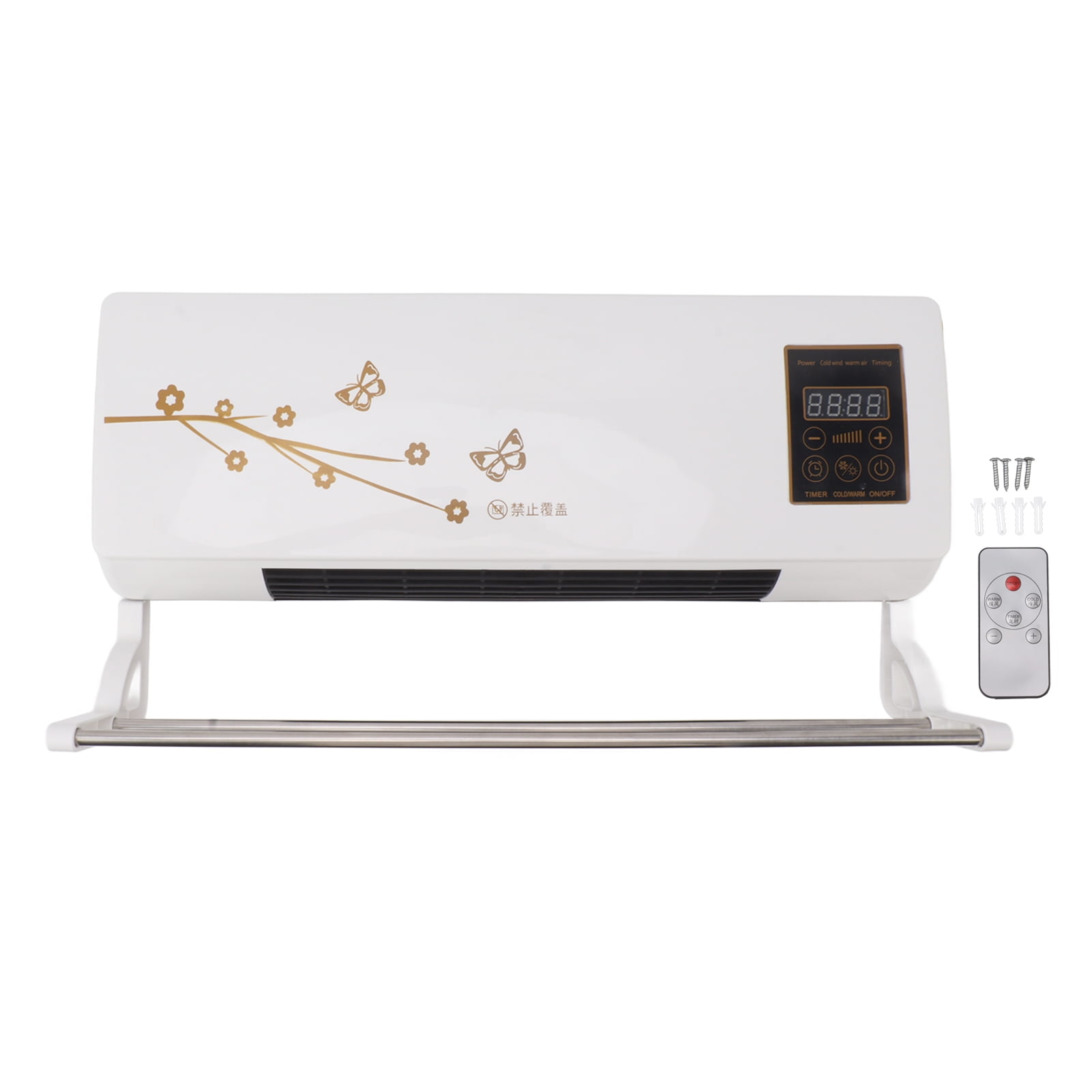 Warm Heating Mathine, Portable Wall Mounted Fan for Bedroom Living Room with Remote Control & Rack
