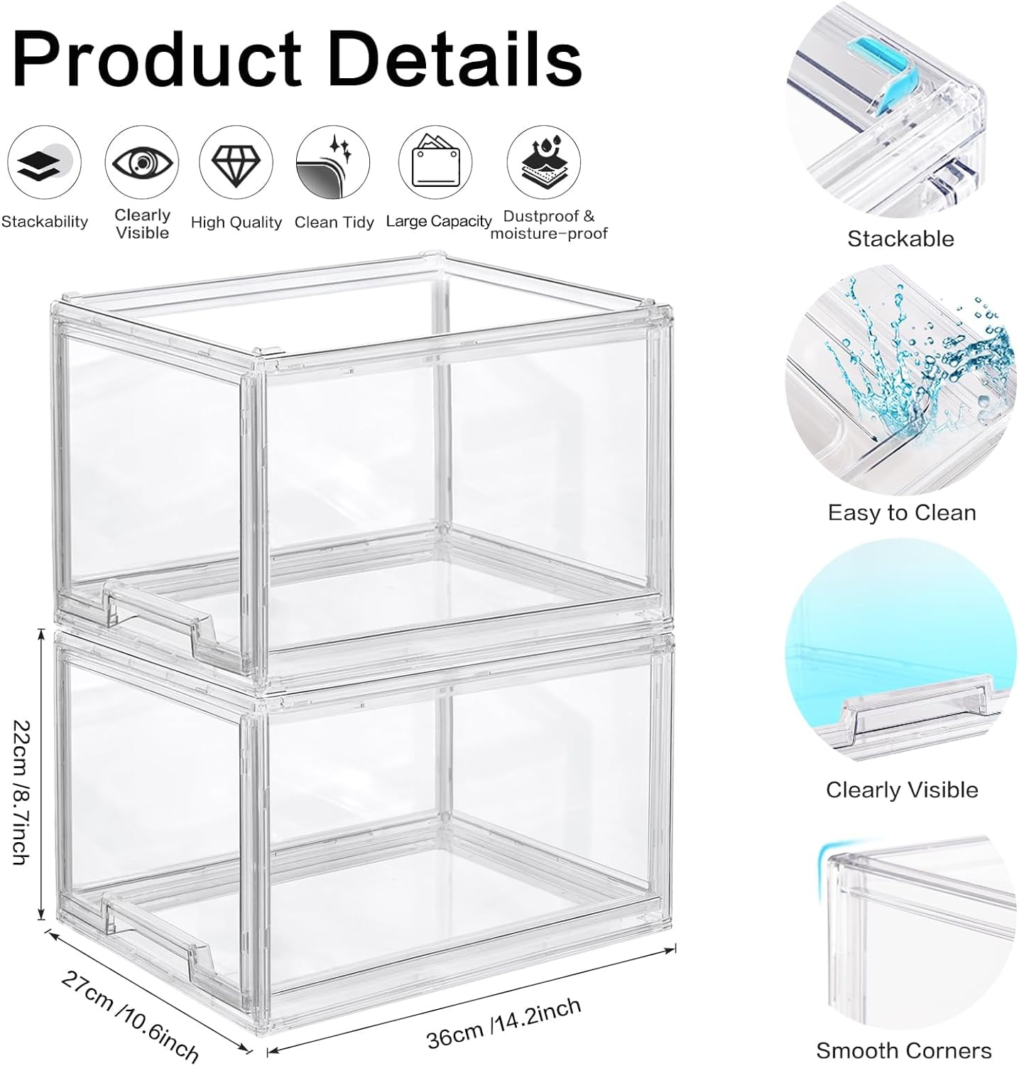2 Packs Plastic Stackable Storage Organizer Bins with Pull Out Drawer,  Large Clear Acrylic Storage Drawers Container Boxes for Fridge Pantry Shelf Refrigerator Organization and Storage
