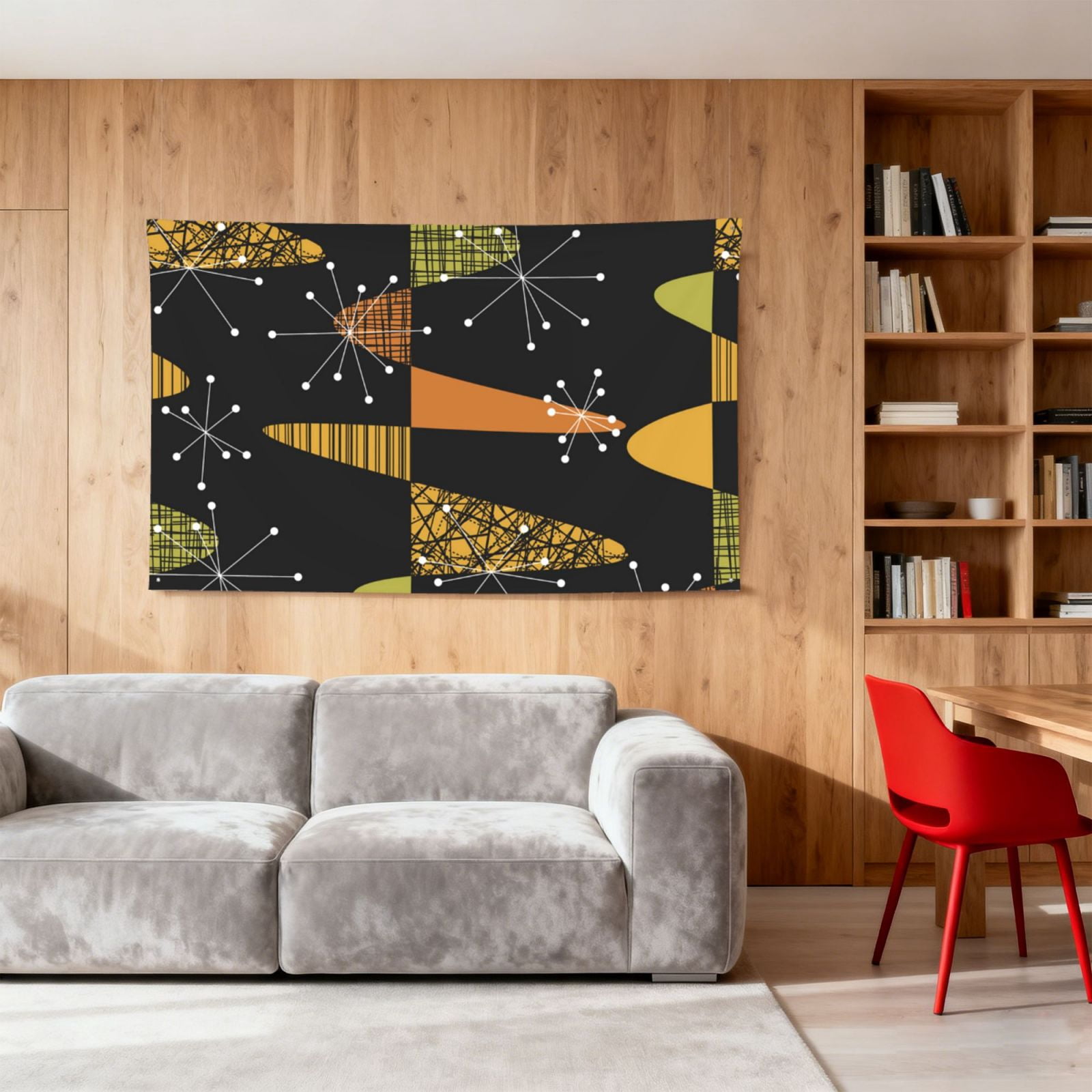 Atomic Age Geometric Mid Century Four Hole Decorated Banner Flag for Garden Yard Home Decoration Indoor Outdoor 4x6 Ft
