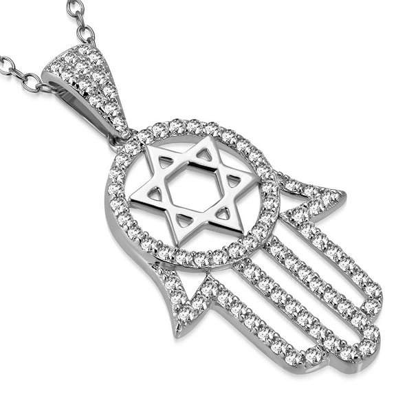925 Sterling Silver Womens Star of David Hamsa Jewish Protection Necklace Pendant