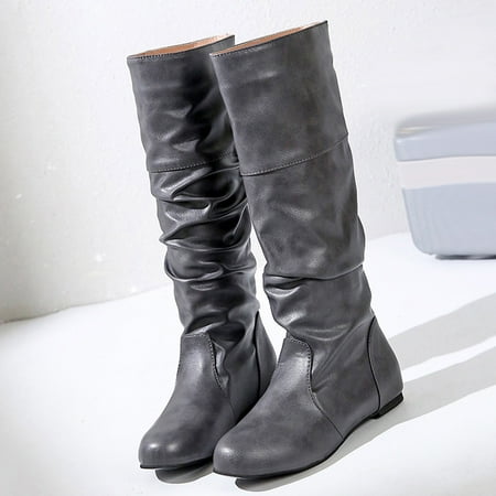 

Herrnalise Women s Winter Boots Round Head Vintage Flat Heels Warm Fleece High Boots Girls Shoes