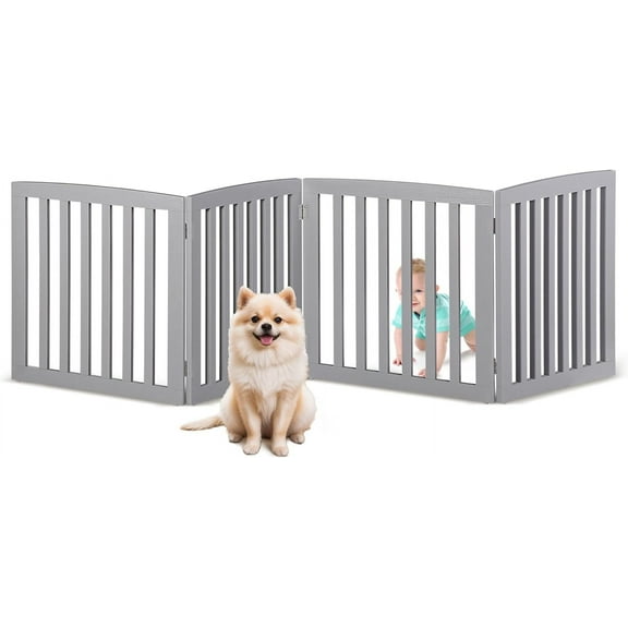 BOBOKY Freestanding Pet Gate for Dogs - 4 Panels Indoor Foldable Dog Fence for Stairs, Hallways, or Doorways - 82x24-Inch Freestanding Dog Gates,4 Panel 24"H,Gray