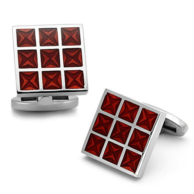 Alamode TK1272 Men High Polished Stainless Steel Cufflink with Epoxy in Garnet