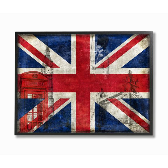 Stupell Industries English Flag And Landmarks Design Framed Wall Art by Luke Wilson