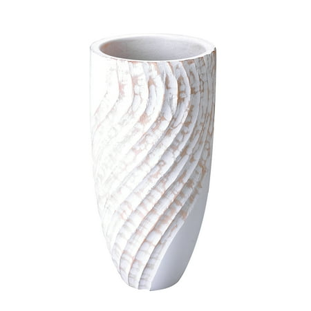 Villacera Handmade 12 Tall Round White Mango Wood Vase