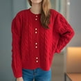 thumbnail image 2 of UTSJKR Women's Twist Knit Cardigan Sweater, Long Sleeve Loose Casual Sweaters Coat Open Front Button Down Warm Jumper Tops Red L, 2 of 6