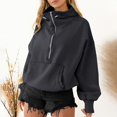 thumbnail image 7 of Women Oversized Half Zip Hoodie High Neck Drawstring Sweater Y2K Long Sleeve Pullover Casual Sweatshirt with Pockets, Dark Grey, 2XL, 7 of 7
